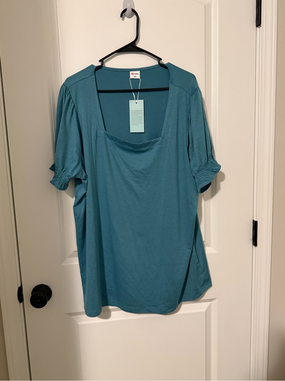 Teal Scoop Neck Short Sleeve Top with Gathered Sleeves